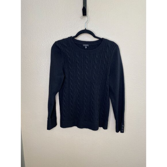 Talbots Womens Cable Knit Sweater Black Button Cuffs Large - Picture 1 of 6
